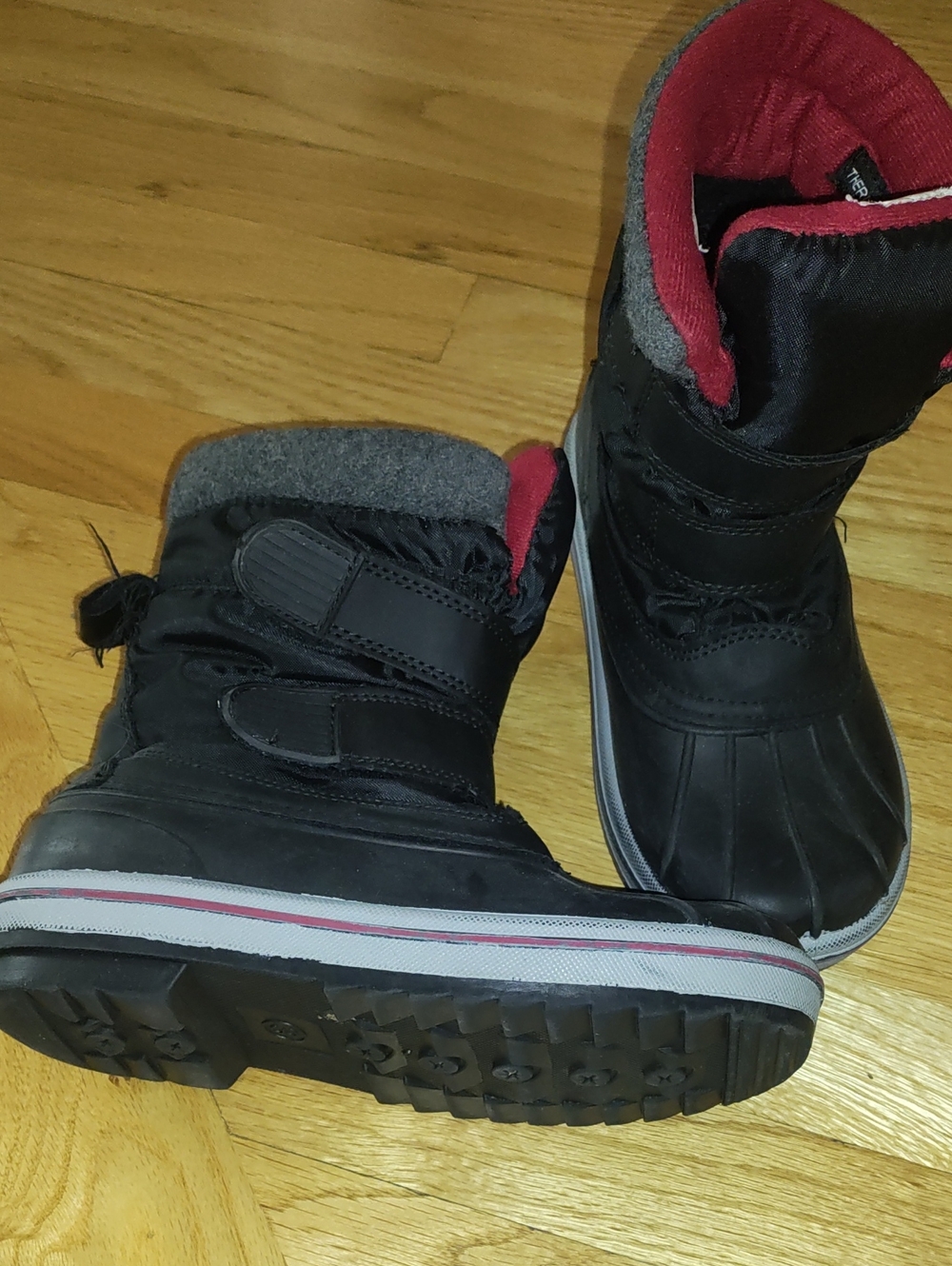 Kids Black Duck Winter Boots with Red Lining